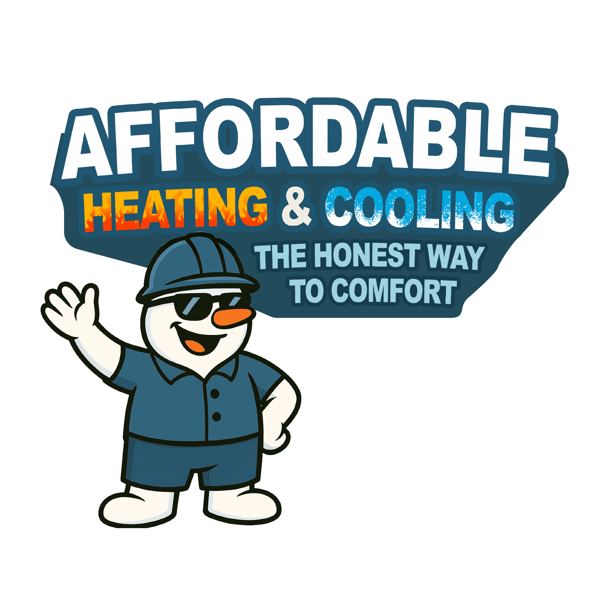 Affordable Heating & Cooling mascot logo with snowman character