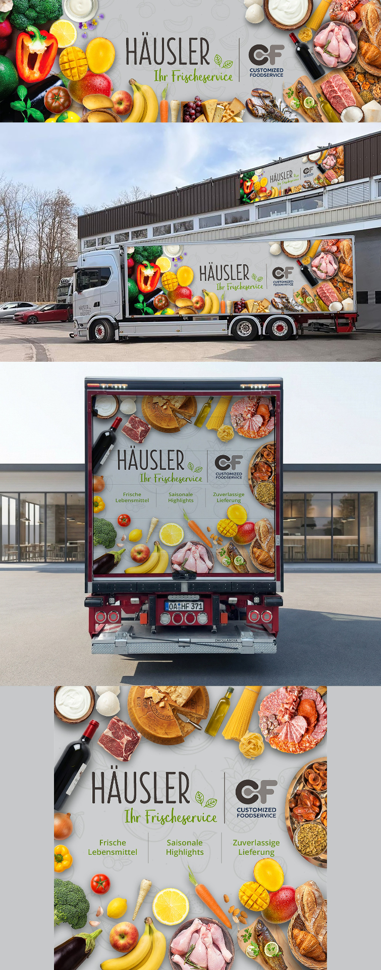Food service truck wrap and signage design for Hausler